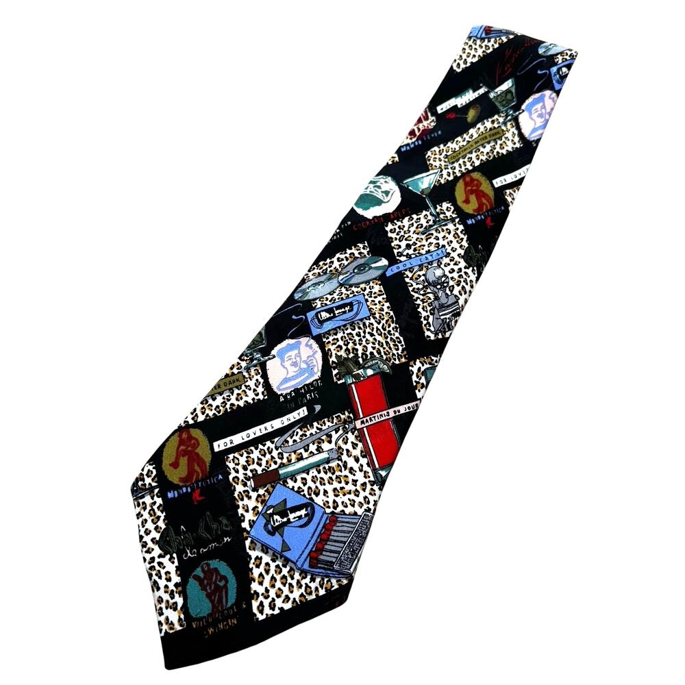 Nicole Miller 1996 100% silk necktie collectible novelty tie Cocktails theme